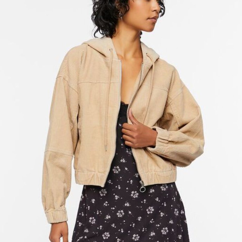 Forever21 Khaki Corduroy Hooded Jacket